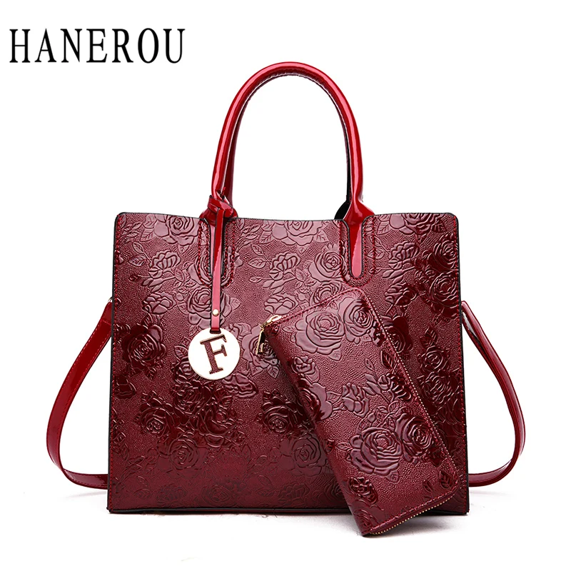 

Designer Printing Flower Tote Bag Ladies 2Pcs Composite Bag Roses Embossed Handbag And Purses Set Retro Crossbody Bags For Women