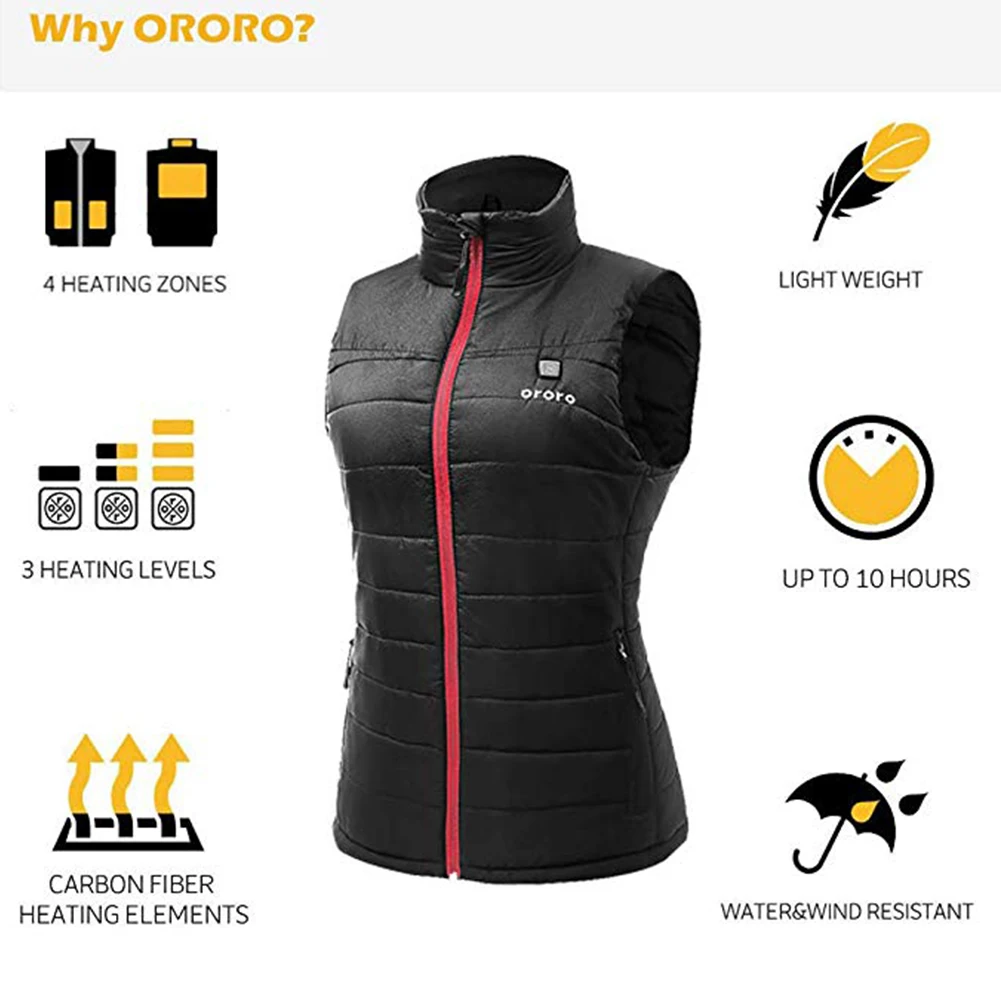 

Women Outdoor Riding Warm Smart Electric Black Hiking Heating Vest Tops Adult Winter Thermal Adjustable Temperature Zipper
