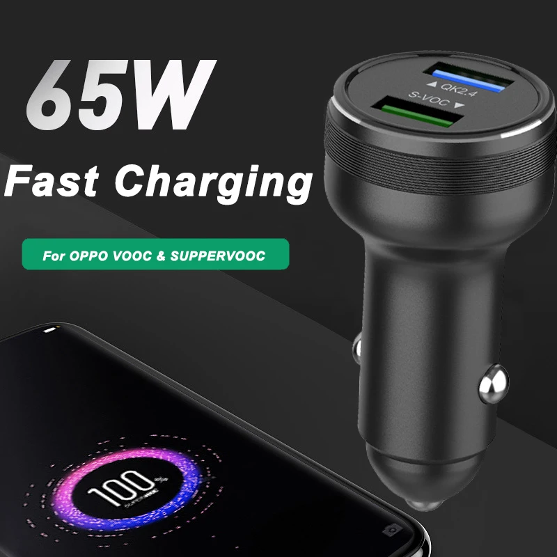 65w Supervooc 2.0 Car Charger Fast Car Charging 6.5a Typec Cable For