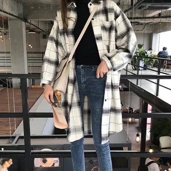 

Plus Size Blouse Women Plaid Shirt Tops Female Autumn Long Sleeve Mid-Long Shirts Turn-down Collar Tops M-3XL