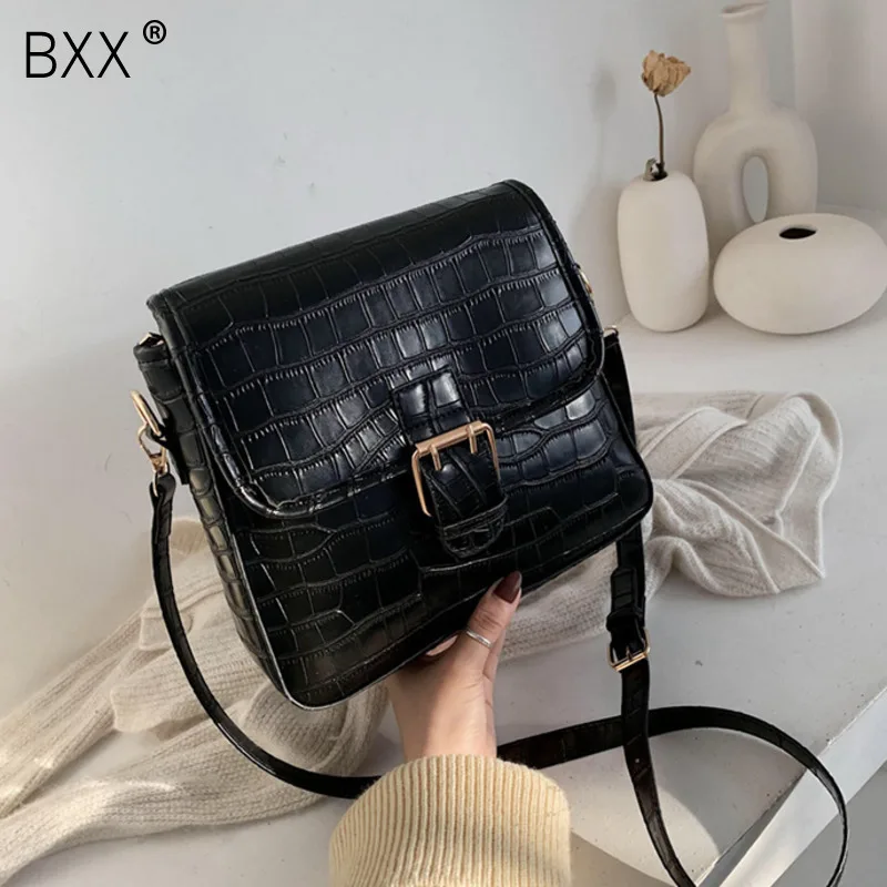 

[BXX] Retro Stone Pattern PU Leather Small Crossbody Bags For Women 2020 Spring Flap Shoulder Messenger Bag Female Handbag HK438