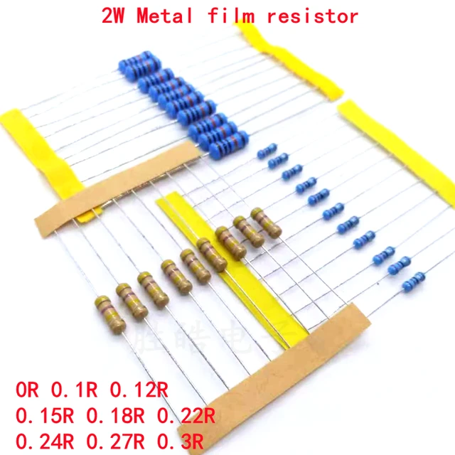 20pcs 2W Metal film resistor 1% 0R 0.1R 0.12R 0.15R 0.18R 0.22R 0.24R 0.27R  0.3R 0 0.1 0.12 0.15 0.18 0.22 0.24 0.27 0.3 ohm