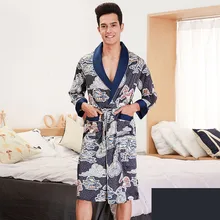 Весенне-осенние мужские халаты с принтом, мужские пижамы с длинными рукавами, одежда для сна, атласный шелковый халат, пижама с поясом, мужской халат# g2