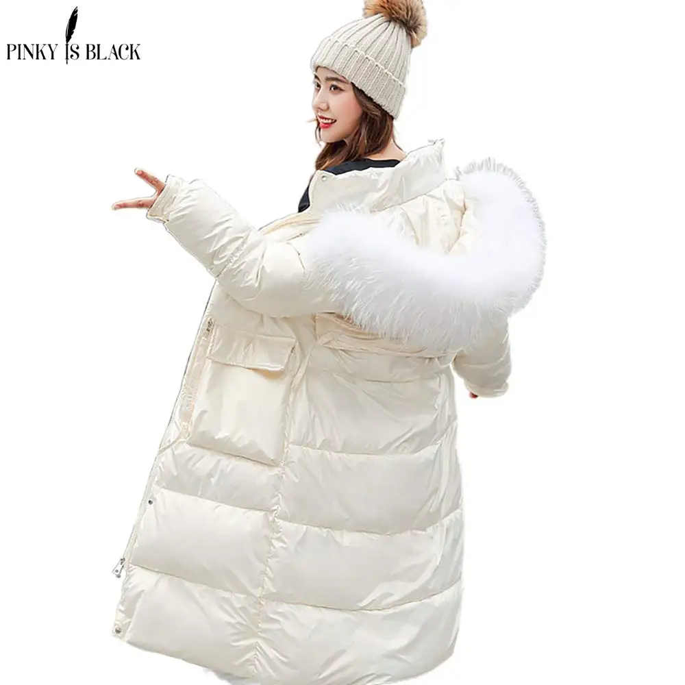 PinkyIsBlack-Parkas cálidas y brillantes para mujer, abrigos algodón con capucha y bolsillos grandes, a la moda, para invierno - AliExpress de mujer