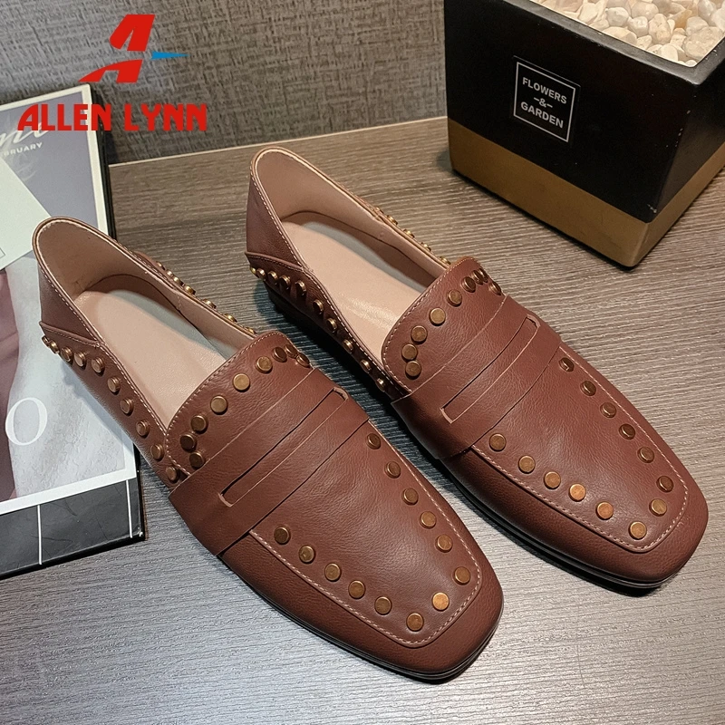 

ALLEN Big Size 33-40 Brand Lady 2020 Casual Office Shoes Woman Spring Slip On Pumps Women Geuine Leather Low Heels Pumps