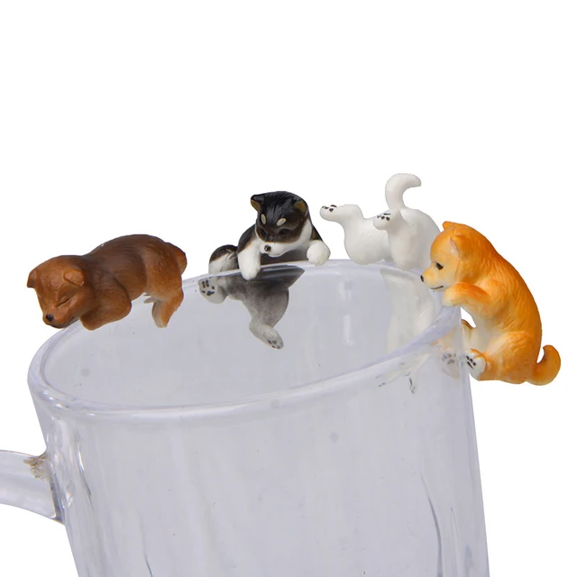 New cute pets puppy Shiba Inu on the edge of cup glass Model figures dog figurine Christmas Gift Kids Toy Cute Animal Model 4