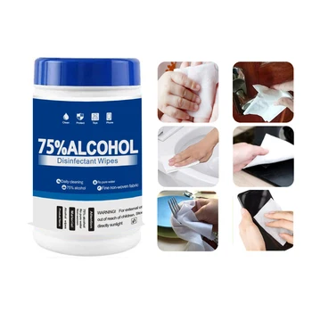 

60pcs/100pcs Disposable 75% Alcohol Cleaning Wet Wipes Barreled Disinfection wipes For Hand Portable Home Office