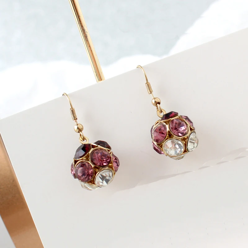 

New Fashion Sweet Clear Rose Crystal Drop Earrings for Women Nice Gemstone Ball Dangle Earrings Jewelry Lady Party Gift