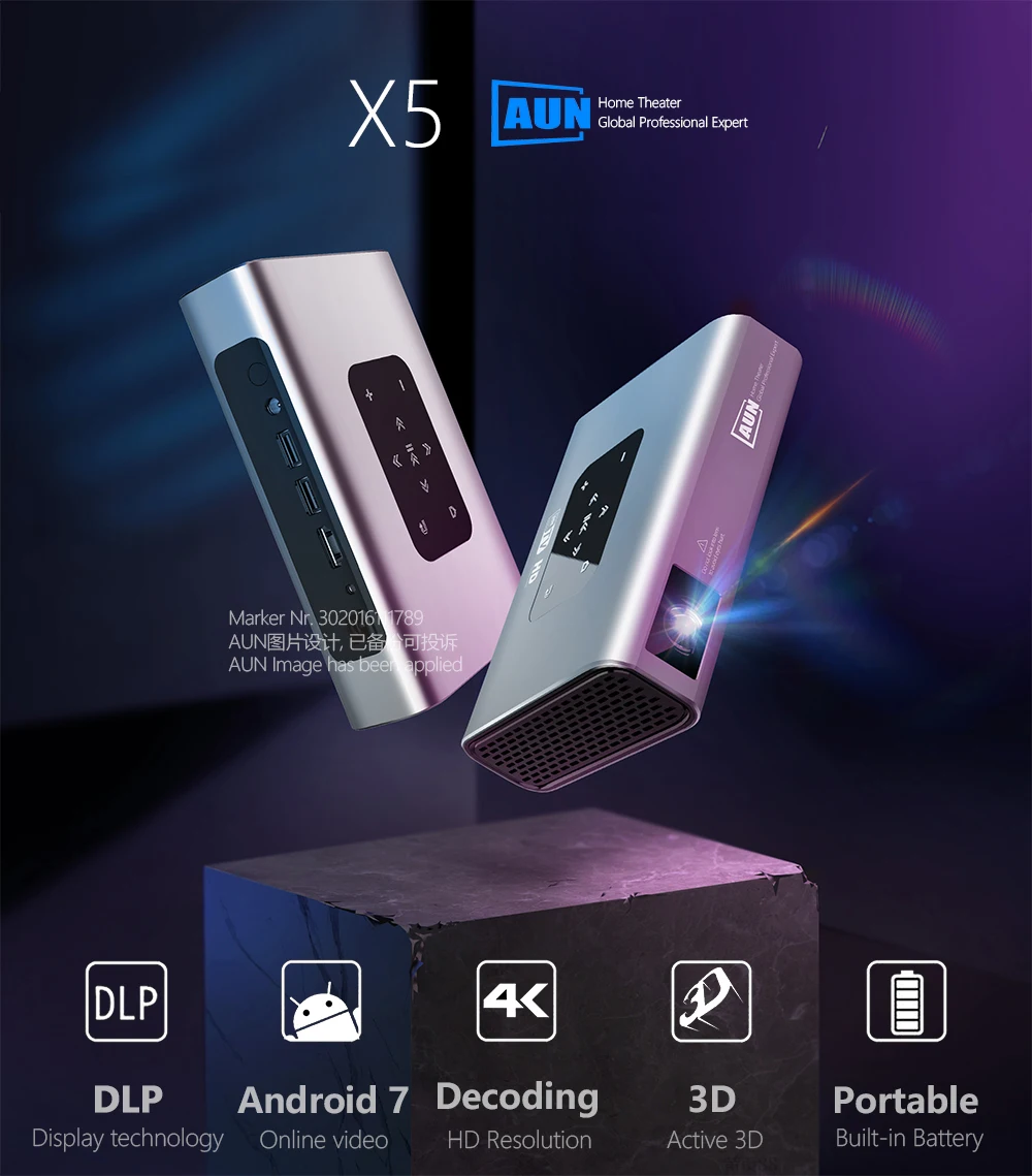 AUN Projector X5 4K Android WIFI 3D 10500mAH Battery 300inch 1080P DLP MINI Portable Vedio Projector Smart TV Laser Beamer HDMI
