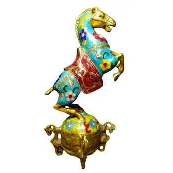 

LaoJunLu Collection Of Pure Copper Gilt Gold Cloisonne Hand-Made Filigree Enamel Color "Treading Horses" And Lucky Horse House