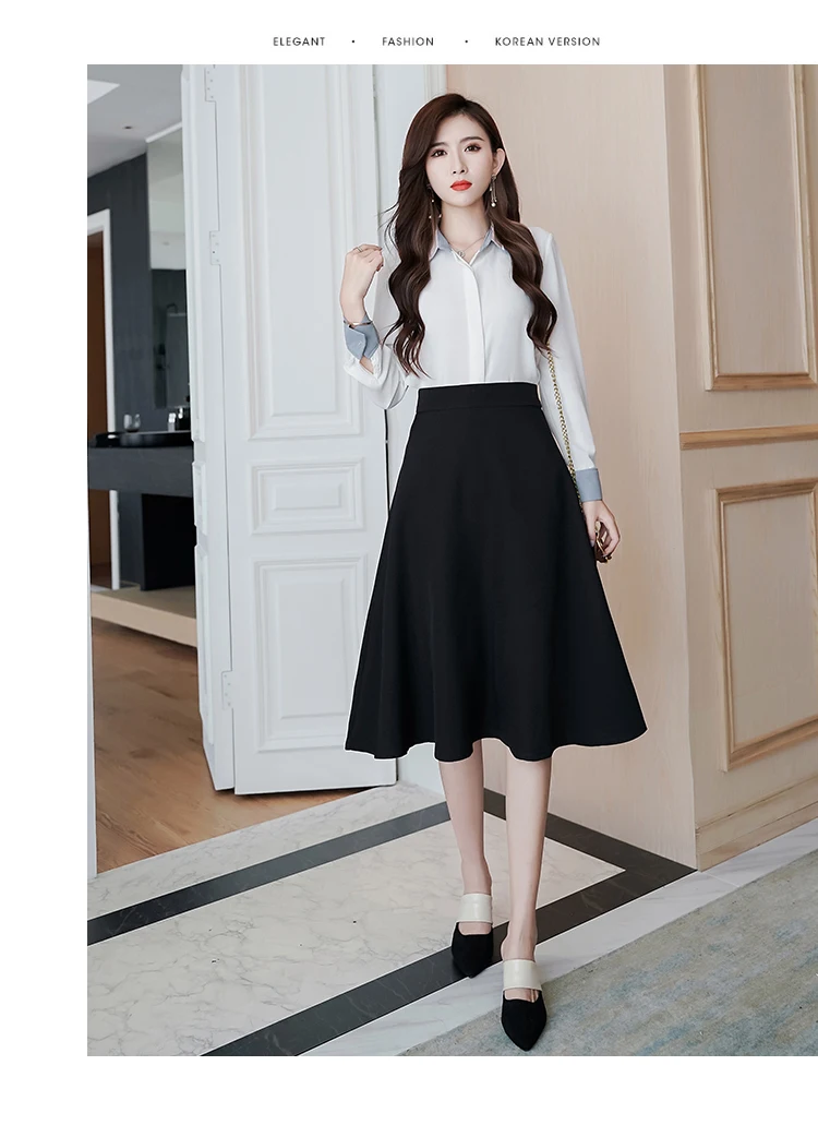 Beiyingni גבוהה מותן Midi חצאית נשים אלגנטי שחור מוצק בתוספת גודל טוטו חצאיות משרד גבירותיי קוריאני בציר אופנה 2020 Faldas