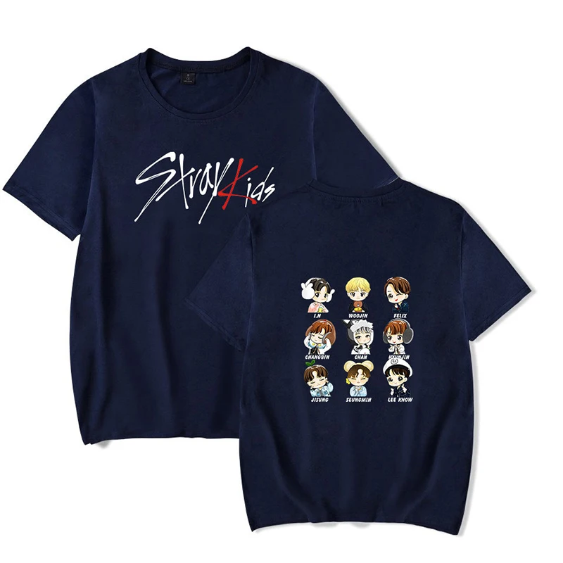 navyblue3 KPOP Stray Kids/Новинка года; футболка с короткими рукавами для мужчин и женщин; свободная футболка с круглым вырезом; хлопковая футболка для подростков; Прямая поставка - Цвет: navyblue3