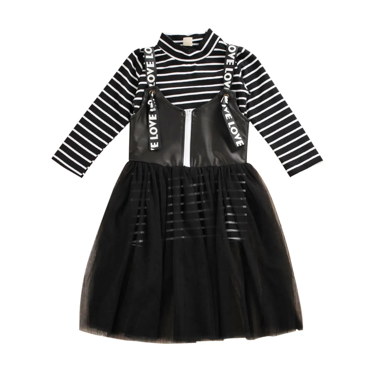 New 2Pcs Baby Girl Striped Clothes Infant Kids Long Sleeve Tops+Strap Tulle Skirts Outfits Set