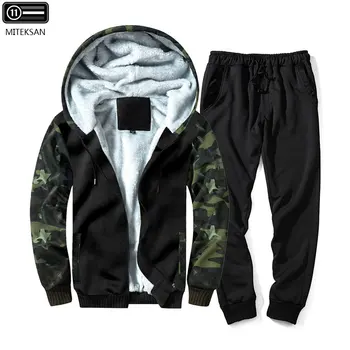 

2020 Winter Men Tracksuit Sportwear 2 Piece Set Hoodies Jacket+trousers Warm cotton fleece thickening For Male Large Size