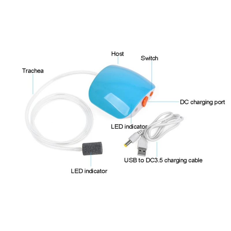 Портативный USB Перезаряжаемый воздушный компрессор кислородный насос аквариумный аквариум кислородный насос низкий уровень шума аквариумный кислородный насос аквариум