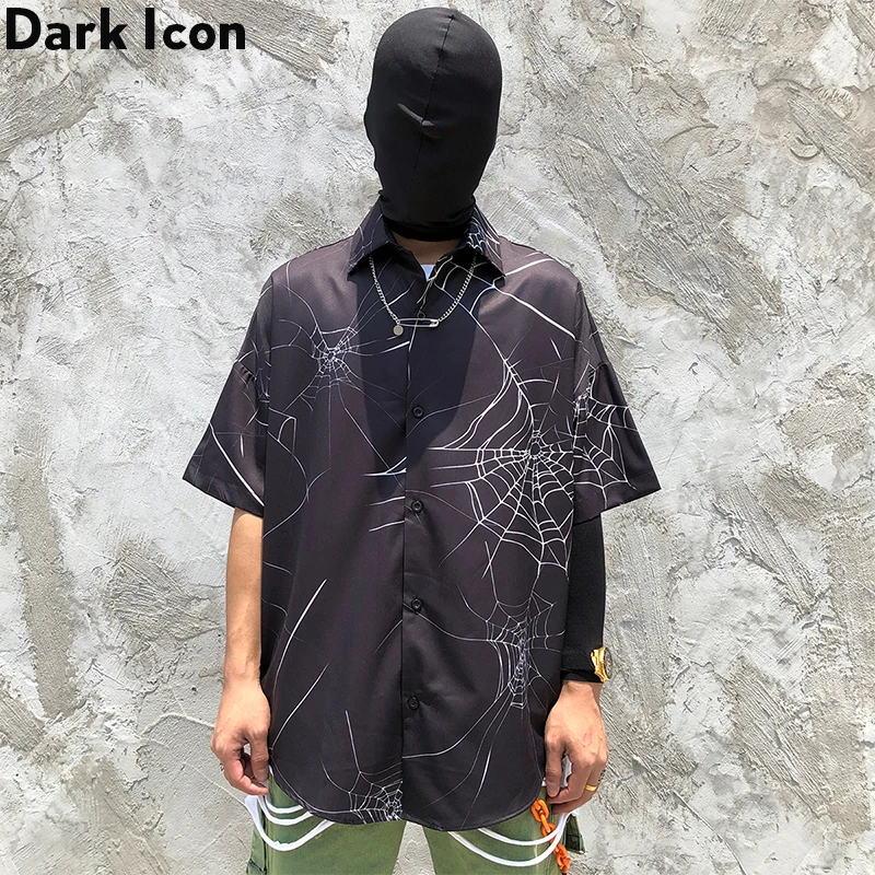 Dark Icon Spider Printed Street Shirts Men Summer Loose Men's Shirt Streetwear for Man | Мужская одежда
