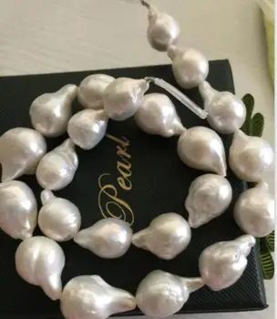 

gorgeous 14-15mmAAA south sea baroque white pearl necklace 18inch 925s kkk