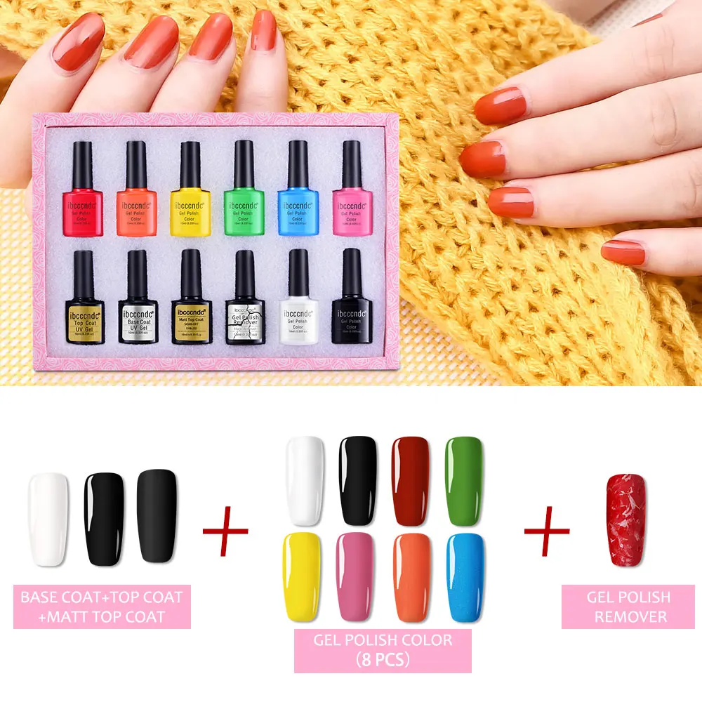 10ml Soak Off Gel Nail Polish Set Long Lasting Manicure UV Gel Varnish Base and Top Coat Matte Coat Burst Magic Nail Remover Set