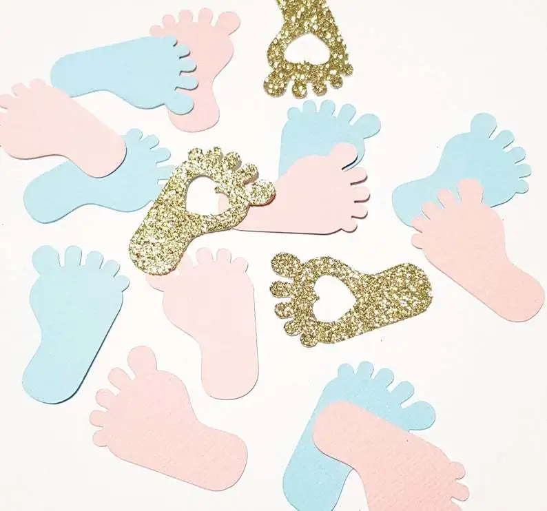 Description Picture 3 of itemPink Blue Gold Baby Footprint Confetti Baby Shower Gender Reveal Party Table Decorations Candy Favor Box DIY Supplies