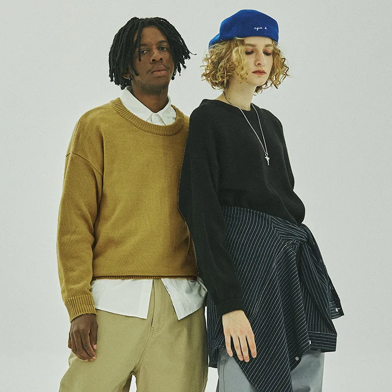 

2019 Autumn And Winter New Style Loose-Fit Solid Color Woolen Sweater Pullover Knitting Shirt Men's Teenager Solid Color Sweater