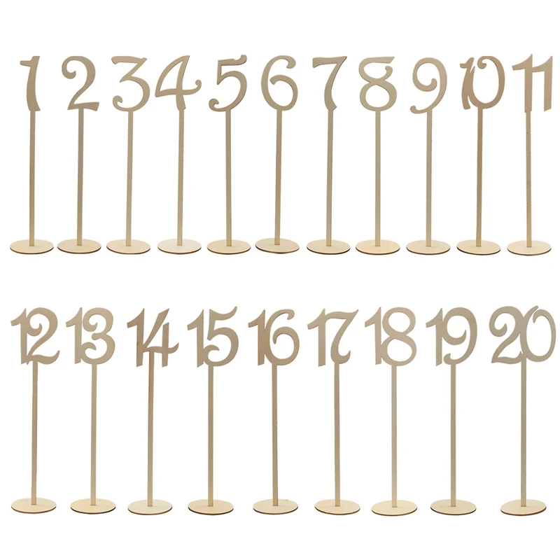 

20Pcs Number 1-20 Card Holder Seat Card Number Plate Wooden Table Numbers Holder Base For Wedding Home Party Decorations Signs