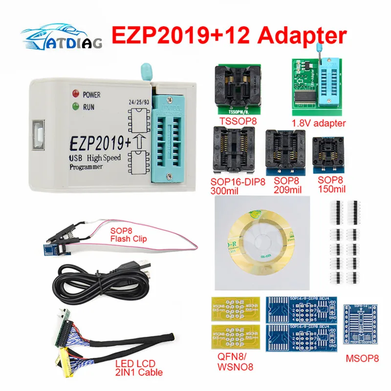 Полный комплект EZP2019 высокоскоростной USB SPI программатор + 12 адаптеров SOP8 тестовый