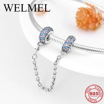 

Colourful pink Crystal CZ Safety Chain 925 sterling silver charms fit European Bracelet Jewelry making for womens Accessories