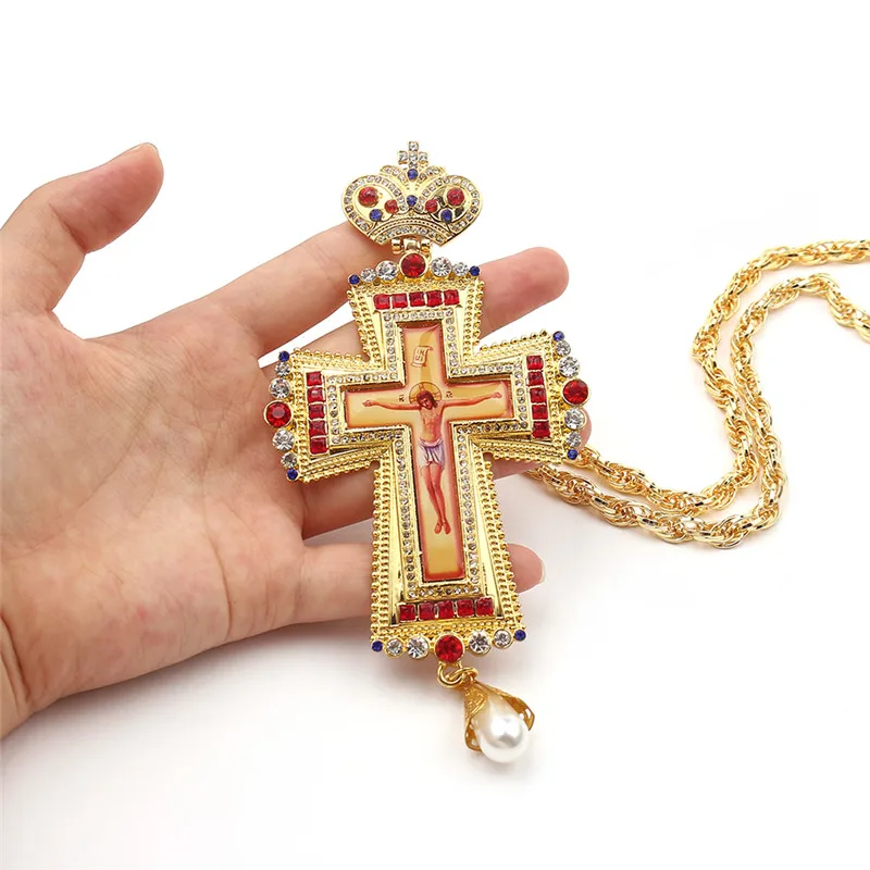 Online Cruz Pectoral dorada Iglesia Cristiana colden priest crucifijo regalo de bautismo
