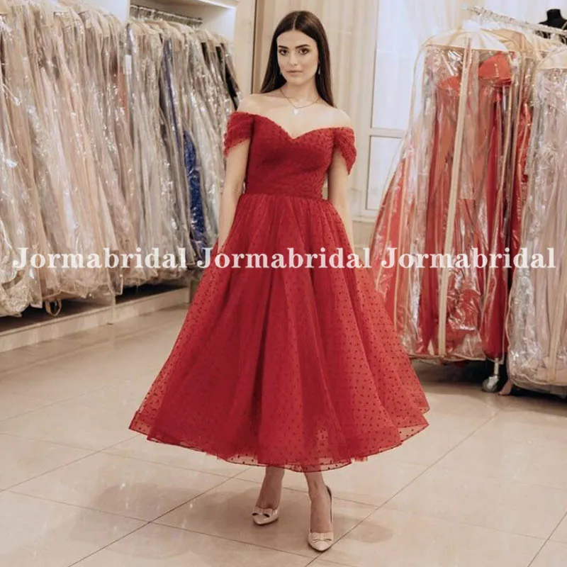 

Black Polka Dot Tulle Short Prom Dresses Velour Tea Length Evening Gown 2020 Hot Sale Women Wedding Party Dress Vestido De Festa