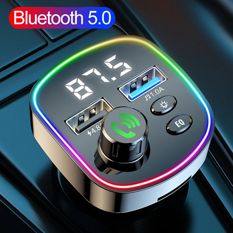 Bluetooth 5.0 FM Transmitter Handsfree Car Kit MP3 Player EQ Mode Dual USB Car  Charger Colorful Light TF Card U Disk Player - AliExpress