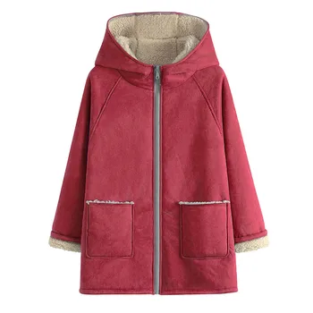

Women Winter Hooded Coat Fashion Red Yellow Autumn And Wnter Long Sleeves Plush Overcoat Cotton Padded Jacket T3
