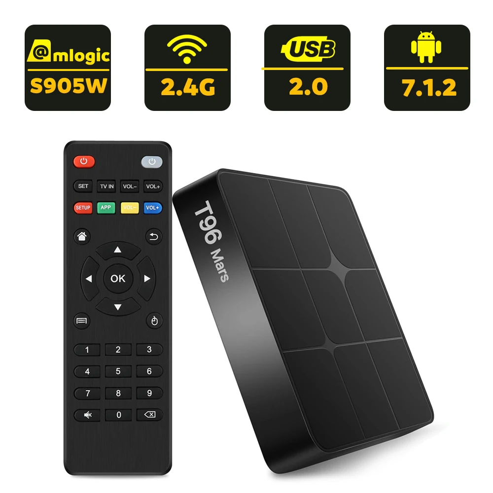

Smart TV Box T96 Mars Android 7.1 S905W Set Top Box WiFi 4K VP9 H.265 DLNA HD2.0 1GB/2GB RAM 8GB/16GB Media Player 2.4GHz