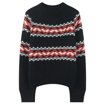 

2020 Geometric Stitching Women Knitted Pullovers Sweater Autumn Winter Striped Female Jumper Streetwear Ladies Top Overalls