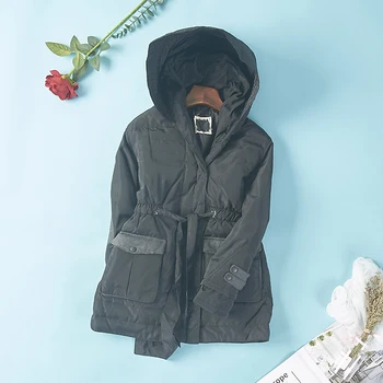 

New winter hooded quilted waist dark buckle fashionable warm long coat female coat winter jacket coat parka puffer 2020