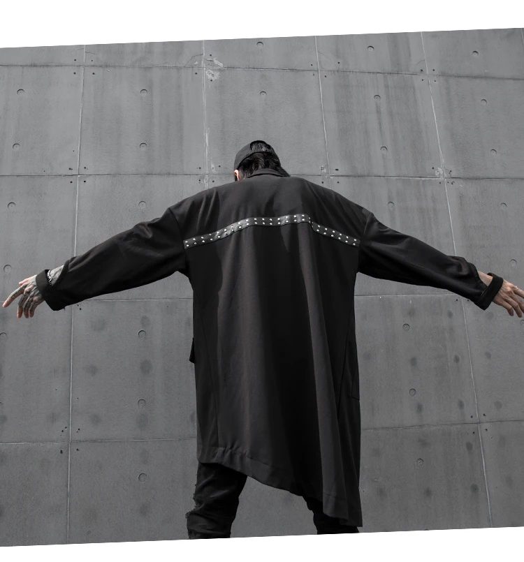 Тренч Una Reta для мужчин, новинка, Harajuku, ветровка с заклепками, пальто, мужская повседневная верхняя одежда в стиле хип-хоп, уличная куртка с капюшоном