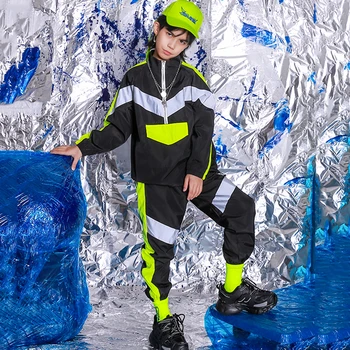 

Hip Hop Dance Costumes Children Fluorescent Color Reflective Clothing Boys Girls Street Dancewear Rave Performance Outfit DN4992