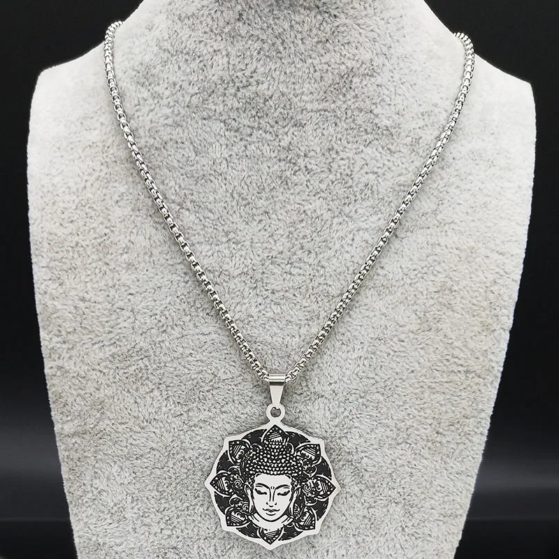 Женское ожерелье из нержавеющей стали с изображением Будды лотоса и йоги серебряного цвета, ювелирное изделие, рождественский подарок, ожерелье N19912