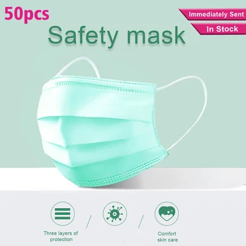 

50Pcs/100pcs Green Mask Disposable Nonwove 3 Layer Ply Filter Masks mouth Face mask Breathable Protective mask for Men Women