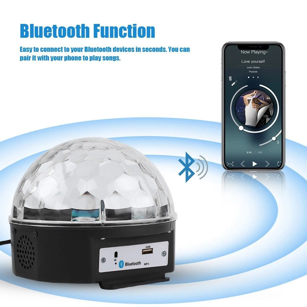 LED Music Light LED Stage Light Crystal Magic Ball Light Smart Colorful Portable Bluetooth 4.0 MP3 Loudspeaker Disco Party