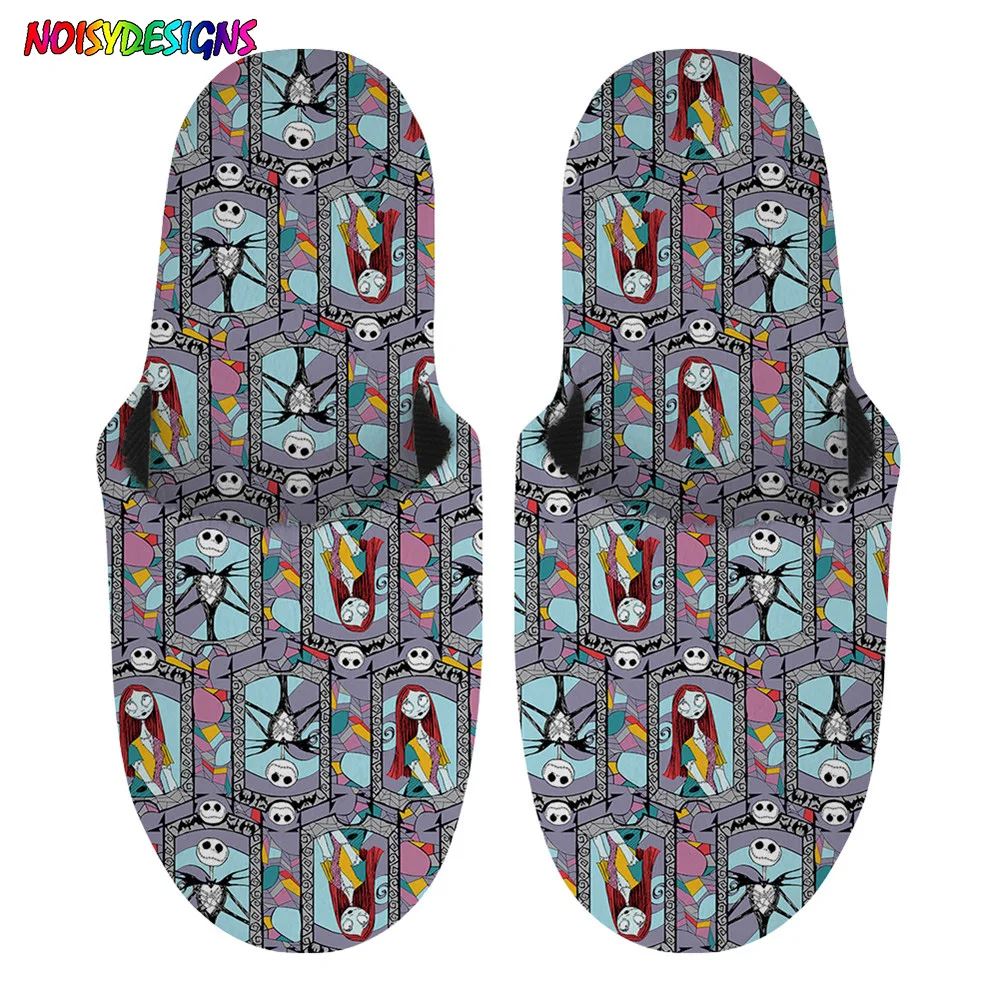 

NOISYDESIGNS New Arrival Couple House Winter Slipper Nightmare Before Christmas Pattern Print Female Flats Non-slip Warm Shoes