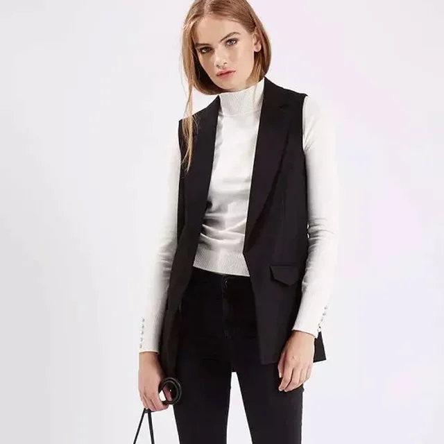 Bella Philosophy blazer casual women vest waistcoat women long suit vest female jacket coat black pockets office lady 6