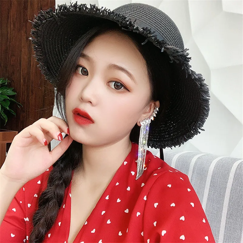 FYUAN Fashion Long Tassel Full Rhinestone Drop Earrings for Women Bijoux Shiny Water Drop Crystal Dangle Earrings Jewelry Gifts