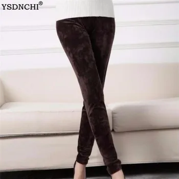 

YSDNCHI Skinny Legging Slim Pencil Pant Soft Thick Velvet Leggings Women Elastic Legging Autumn Double Side Warm Casual Pants