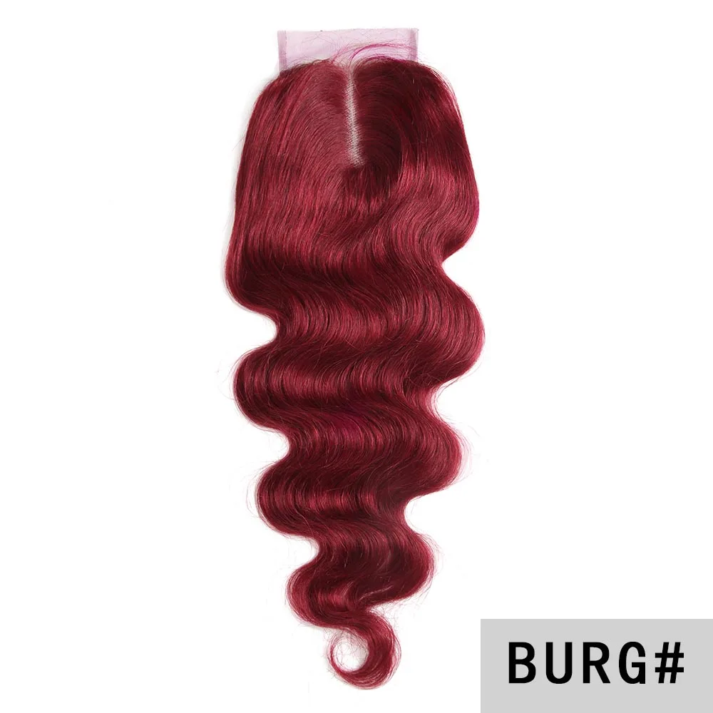 4x4 закрытие шнурка 99дж/Бургундия Омбре бразильские объемные волнистые человеческие волосы бесплатно/средняя часть швейцарское закрытие шнурка не-remy закрытие волос - Цвет волос: Burg