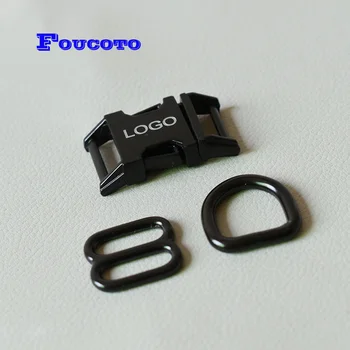 

10 sets engraved name logo ID Metal hardware D rings adjuster belt buckle 20mm for dog collar bag DIY garment sewing accessories