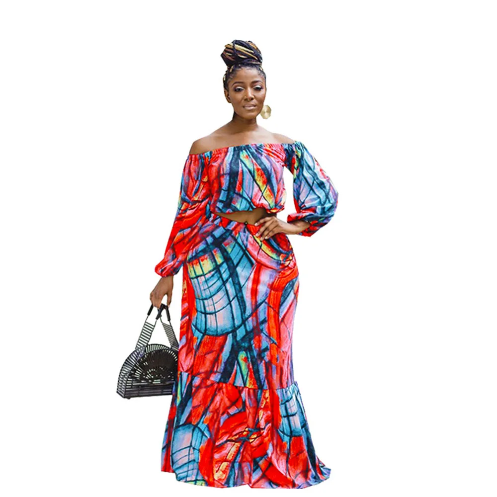 Long Sleeve Off Shoulder Print Dress main image 1