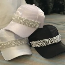 01909-zhi шелковая блестящая ткань жемчужная лента Красивая Женская бейсболка женская шапочка для отдыха