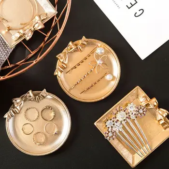 

Gold Ceramic Plate Jewelry Tray Earring Holder Necklace Display Ring Dish Organizer for Keys Phone Jewelry Watch Display