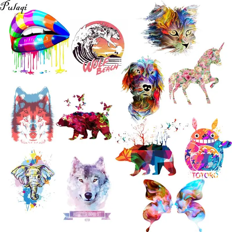 

Pulaqi Colorful Art Painting Iron Print For Clothing Unicorn Patch Fabric Appliques Thermo Stickers Iron On Transfers For Tshirt