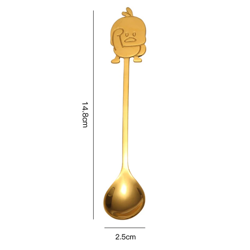 Cute Duckling Coffee Spoon 304 Stainless Steel Stirring Coffee Spoon Cream Dessert Tea Spoon Kitchen Accessories - Цвет: Gold